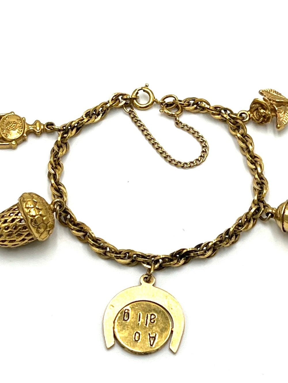 Vintage Avon Calling Charm Goldtone Bracelet Acorn Bell Rose